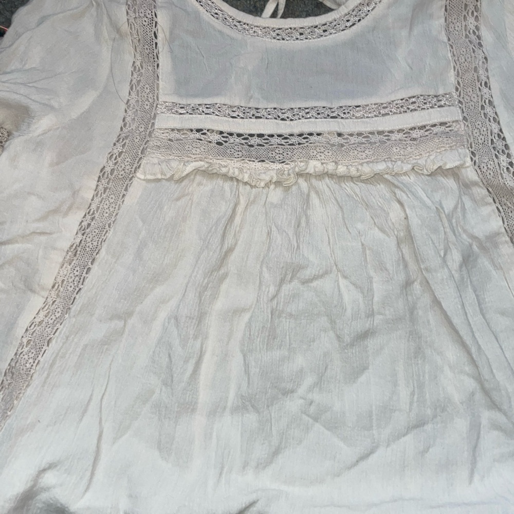 American Eagle Outfitters Cream Lace Bib Collar Blouse